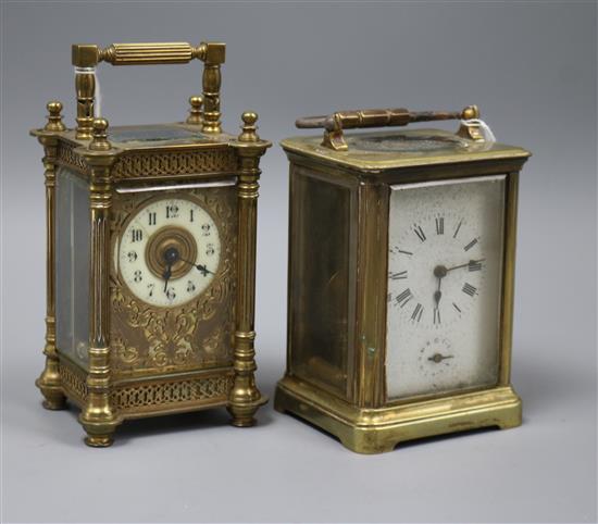 Two French gilt brass carriage clocks